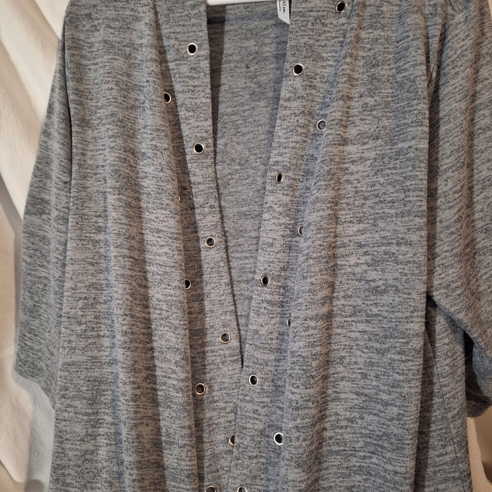 NY Collection Gray Women's Cardigan with Metal Accents